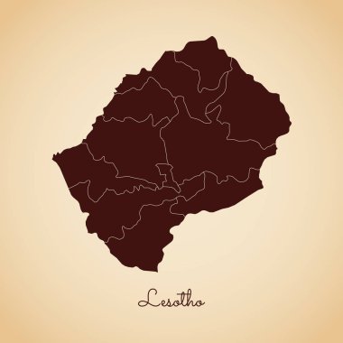 Lesotho bölgesi harita retro tarzı kahverengi anahat eski kağıt arka planda ayrıntılı harita Lesotho