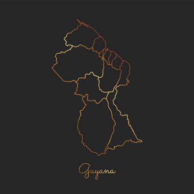 Guyana bölgesi harita altın gradyan anahat Guyana bölgeler ayrıntılı haritası koyu arka plan üzerinde