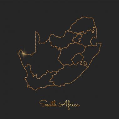 Güney Afrika bölgesi harita altın glitter anahat koyu arka plan ayrıntılı üzerinde parlak yıldız ile
