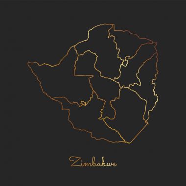 Zimbabve bölgesi harita altın gradyan anahat Zimbabve bölgeler ayrıntılı haritası koyu arka plan üzerinde