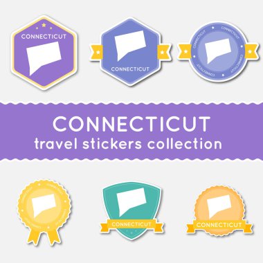 Connecticut devlet harita ve adı düz çıkartma koleksiyonu büyük çıkartmaları kümesi bizimle seyahat