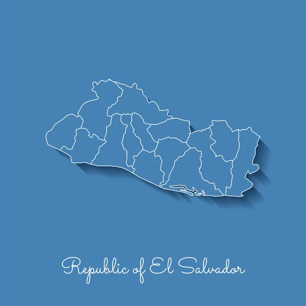 Mapa de la región de El Salvador azul con contorno blanco y sombra sobre fondo azul Detallado — Archivo Imágenes Vectoriales