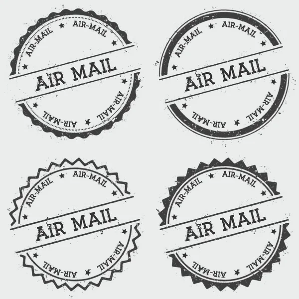 Sello de insignia de correo aéreo aislado sobre fondo blanco Sello hipster redondo Grunge con tinta de texto — Vector de stock