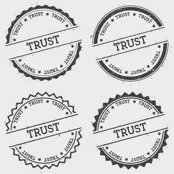 Trust insignia stamp isolated on white background Grunge round hipster seal with text ink texture — Stock Vector
