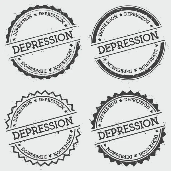 Cap lencana Depresi diisolasi pada latar belakang putih Segel hipster bulat dengan tinta teks - Stok Vektor