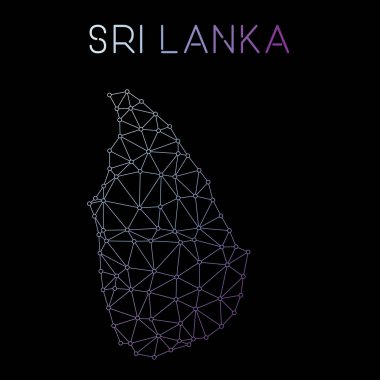 Sri Lanka ağ harita soyut poligonal harita tasarım ağ bağlantıları illüstrasyon vektör