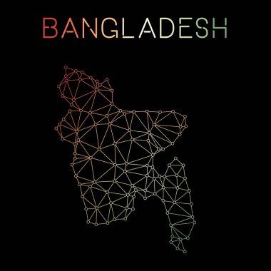 Bangladeş ağ harita soyut poligonal harita tasarım ağ bağlantıları illüstrasyon vektör