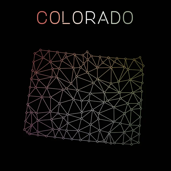 Colorado Netwerkoverzicht Abstract veelhoekige ons state kaart ontwerp netwerk verbindingen vector — Stockvector