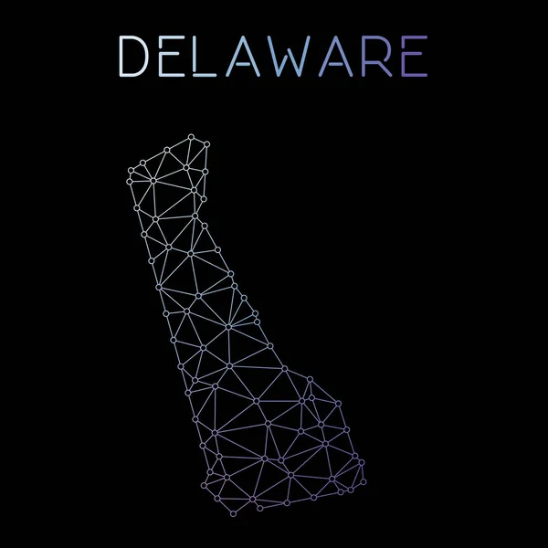 Carte réseau Delaware Résumé conception polygonale de carte d'état des États-Unis Vecteur de connexions réseau — Image vectorielle