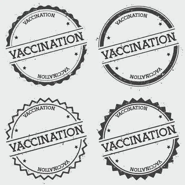 Impfabzeichen-Stempel isoliert auf weißem Hintergrund grunge rundes Hipster-Siegel mit Textfarbe — Stockvektor