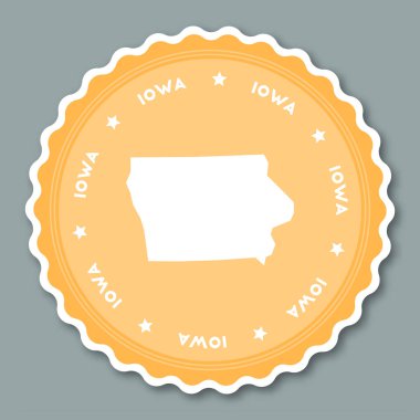 Iowa etiket düz tasarlamak yuvarlak düz stil rozetleri devlet harita ve adı ile trendy renklerinin bize