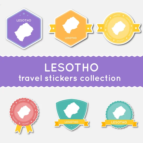 Lesotho travel stickers collection Big set of stickers with country map and name Flat material — Stock Vector