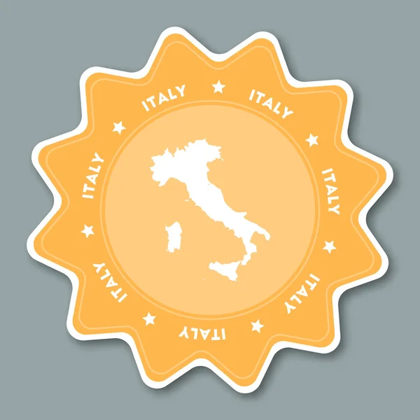 Наклейка карты Италии в модных цветах Наклейка в форме звезды путешествия с названием страны и карты — стоковый вектор
