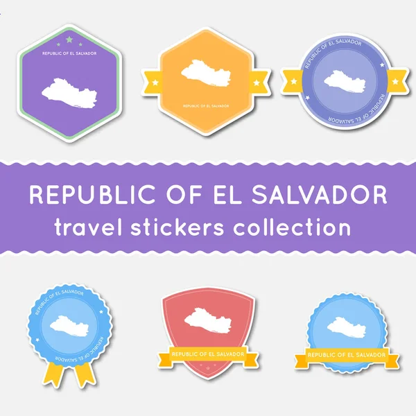 El Salvador collection d'autocollants de voyage Grand ensemble d'autocollants avec la carte et le nom de l'État américain Plat — Image vectorielle