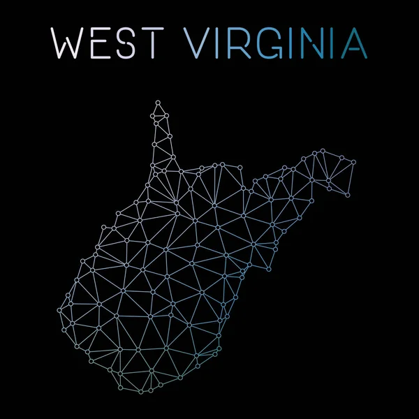 West Virginia Netwerkoverzicht Abstract veelhoekige ons state kaart ontwerp netwerk verbindingen vector — Stockvector