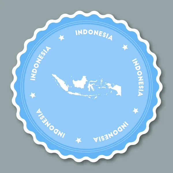 Indonesia stiker desain datar Bulat gaya lencana warna trendi dengan peta negara dan nama - Stok Vektor