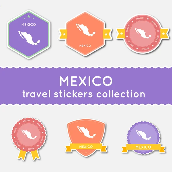 メキシコ旅行ステッカー コレクション国地図と名前のフラット素材とステッカーの大きなセット — ストックベクタ