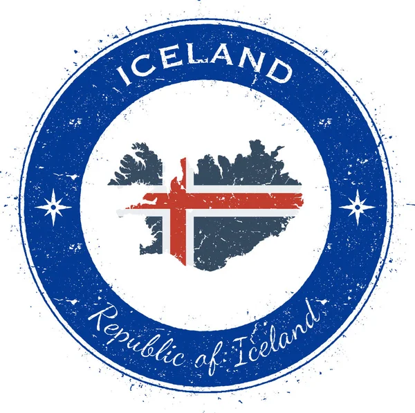 Insignia patriótica circular de Islandia Sello de goma Grunge con mapa de bandera nacional e Islandia — Vector de stock