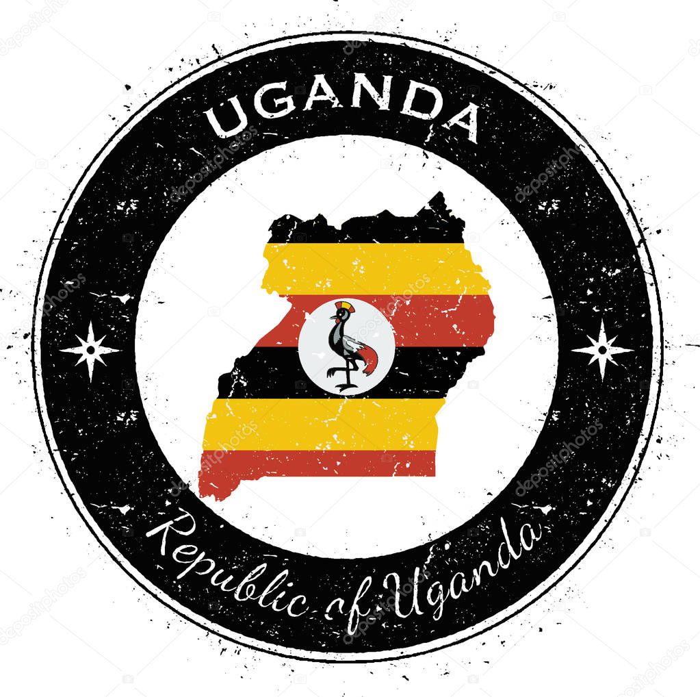 Uganda circular patriotic badge Grunge rubber stamp with national flag map and the Uganda written