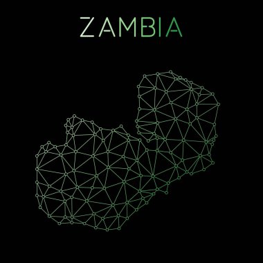 Zambiya ağ harita soyut poligonal harita tasarım ağ bağlantıları illüstrasyon vektör