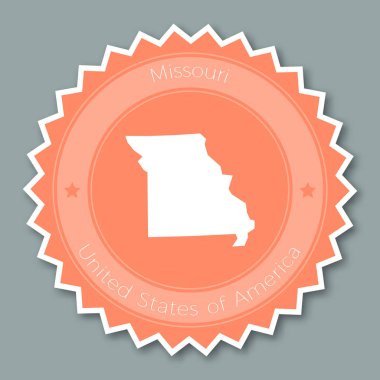 Missouri rozet düz yuvarlak düz stil etiketi devlet harita ve adı ile trendy renklerinin Tasarla