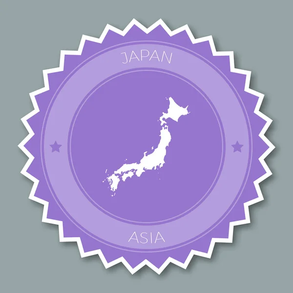 Insignia de Japón diseño plano Adhesivo redondo de estilo plano de colores de moda con mapa de país y nombre — Vector de stock