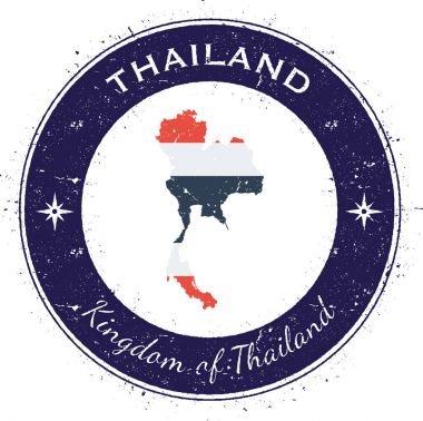 Tayland dairesel vatansever rozet Grunge lastik damgası ulusal bayrak harita ve Tayland ile