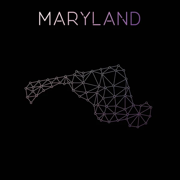 Maryland Ağ Haritası soyut poligonal devlet bize tasarım ağ bağlantıları vektör harita — Stok Vektör