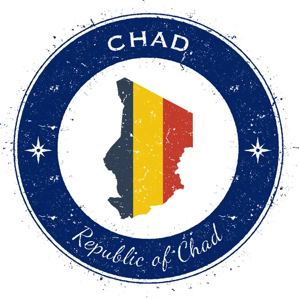 Τσαντ κυκλική πατριωτικό σήμα Grunge καουτσούκ σφραγίδα με χάρτη εθνική σημαία και το Τσαντ γράφει — Διανυσματικό Αρχείο