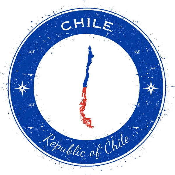 Emblema patriótico circular do Chile Carimbo de borracha Grunge com mapa da bandeira nacional e o Chile escrito —  Vetores de Stock