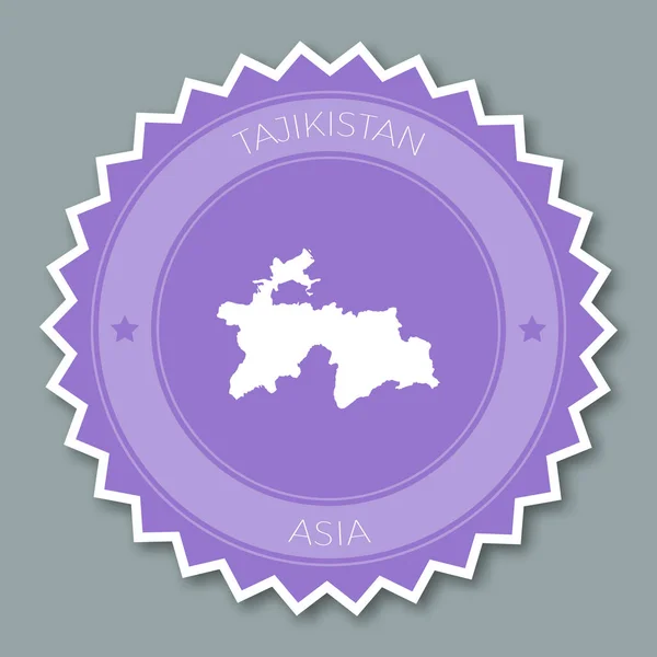 Tadschikistan Abzeichen flaches Design rund flachen Stil Aufkleber in trendigen Farben mit Landkarte und Namen — Stockvektor