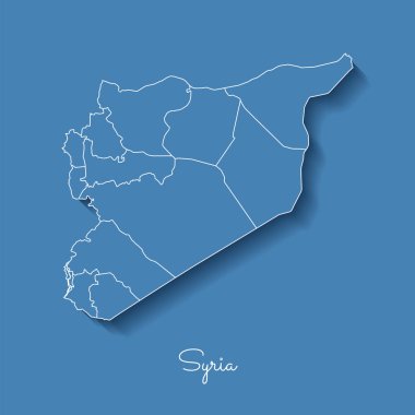 Beyaz anahat ve Suriye mavi arka plan Detaylı Haritası üzerinde gölge ile Suriye bölgesi harita mavi