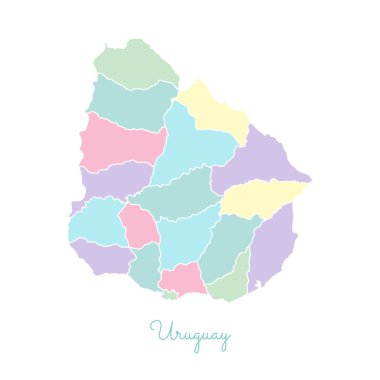 Uruguay bölgesi Haritası ayrıntılı Beyaz anahat ile renkli harita Uruguay bölgelerinde vektör