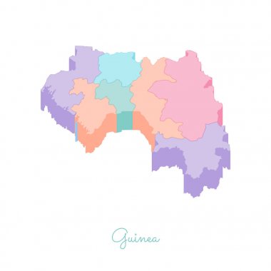 Gine bölgesi harita renkli izometrik üstten görünüm ayrıntılı harita Gine bölgeleri vektör çizim