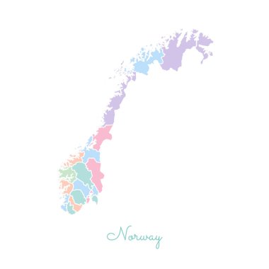 Norveç bölge Norveç bölgeleri vektör çizim beyaz anahat Detaylı Haritası ile renkli göster