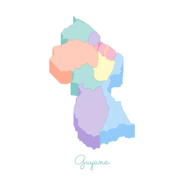 Guyana-Landkarte bunt isometrische Draufsicht Detailkarte der Guyana-Regionen Vektorillustration — Stockvektor