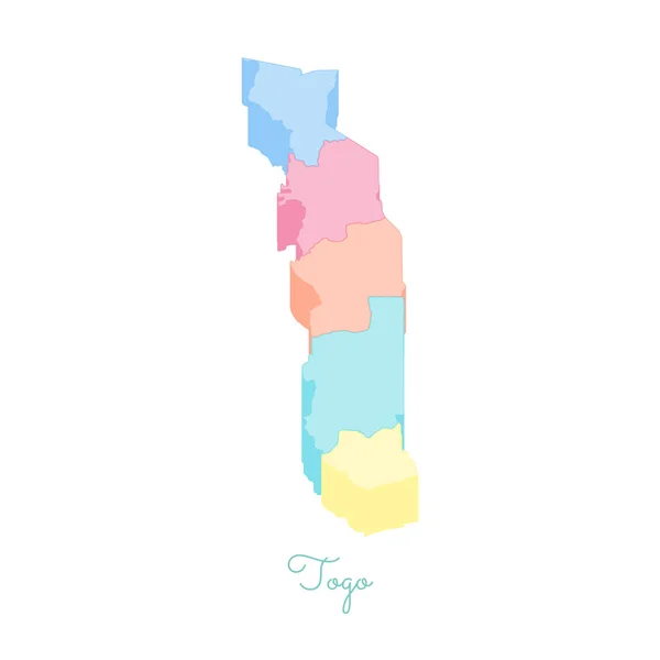 Mapa de Togo región vista superior isométrica colorida Mapa detallado de Togo regiones Ilustración vectorial — Vector de stock