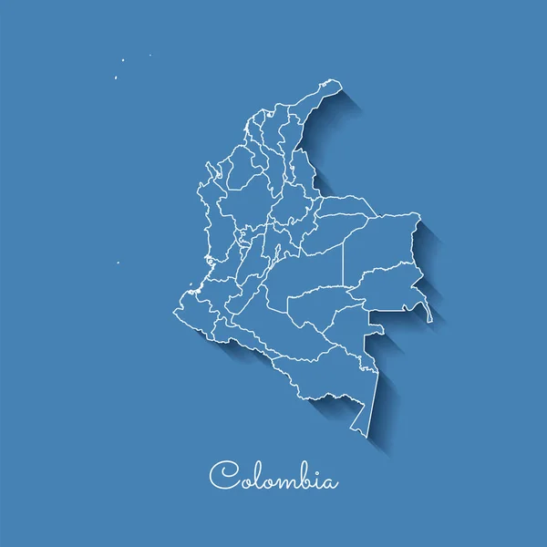 Kolombiya bölgesi harita mavi beyaz anahat ve gölge üzerinde mavi arka plan Kolombiya Detaylı Haritası — Stok Vektör