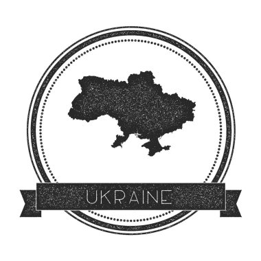 Retro sıkıntılı Ukrayna rozeti ile harita Hipster lastik damgası ile ülke adı afiş vektör yuvarlak