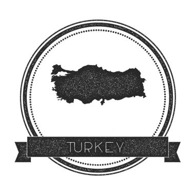 Retro sıkıntılı Türkiye rozeti ile harita Hipster lastik damgası ile ülke adı afiş vektör yuvarlak