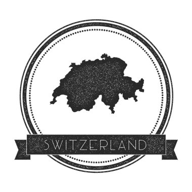 Retro sıkıntılı İsviçre rozeti ile harita Hipster yuvarlak lastik damgası ile ülke adı bayrak