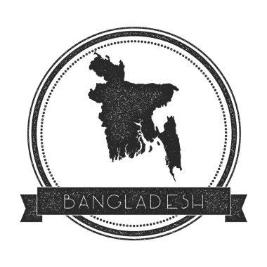 Retro sıkıntılı Bangladeş rozeti ile harita Hipster yuvarlak lastik damgası ile ülke adı bayrak