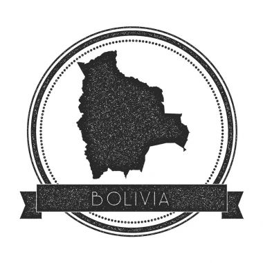 Retro sıkıntılı Bolivya rozeti ile harita Hipster lastik damgası ile ülke adı afiş vektör yuvarlak