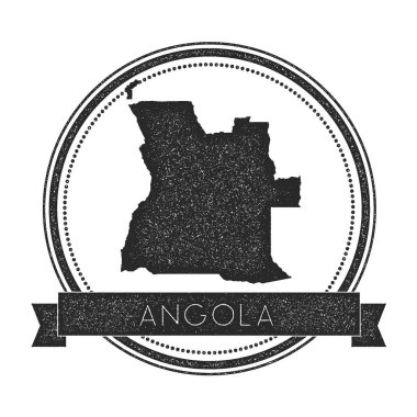 Retro sıkıntılı Angola rozeti ile harita Hipster lastik damgası ile ülke adı afiş vektör yuvarlak