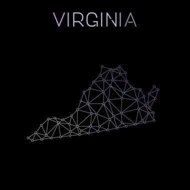 Virginia network map Abstract polygonal US state map design Network connections vector clipart