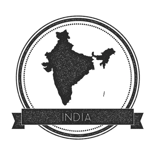 Insigne de l'Inde en détresse rétro avec carte Timbre en caoutchouc rond Hipster avec le nom du pays bannière vecteur — Image vectorielle