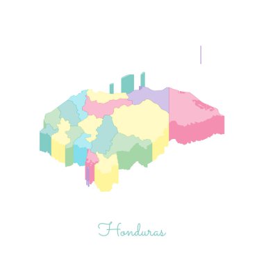Honduras bölgelerinde vektör harita Honduras bölgesi harita renkli izometrik en iyi görünümü ayrıntılı