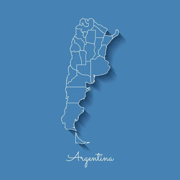Mapa de Argentina región azul con contorno blanco y sombra sobre fondo azul Mapa detallado de — Vector de stock