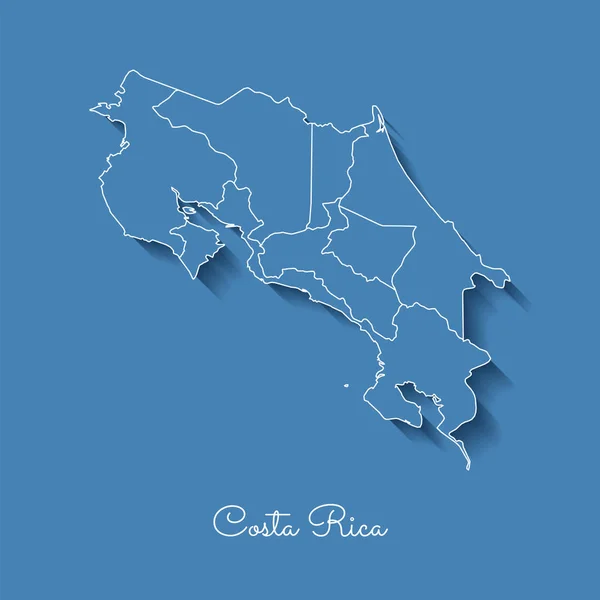 Costa Rica mappa della regione blu con contorno bianco e ombra su sfondo blu Mappa dettagliata di Costa Rica — Vettoriale Stock
