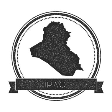 Retro sıkıntılı Irak rozeti ile harita Hipster lastik damgası ile ülke adı afiş vektör yuvarlak